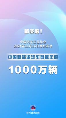 中國新能源汽車首破年度1000萬輛